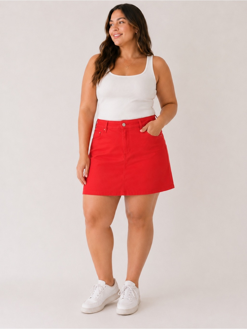 Jones New York Sport Woman Red Stretch Denim Skirt Plus Size 14W Cotton Mini